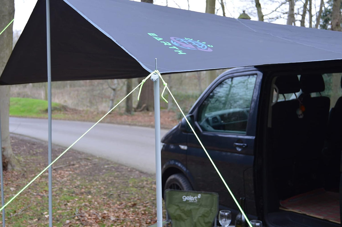 WILD EARTH SQUARE Zonneluifel voor Campers, Busombouwingen, Campers of Caravans 240cm x 240cm MEDIUM GRIJS