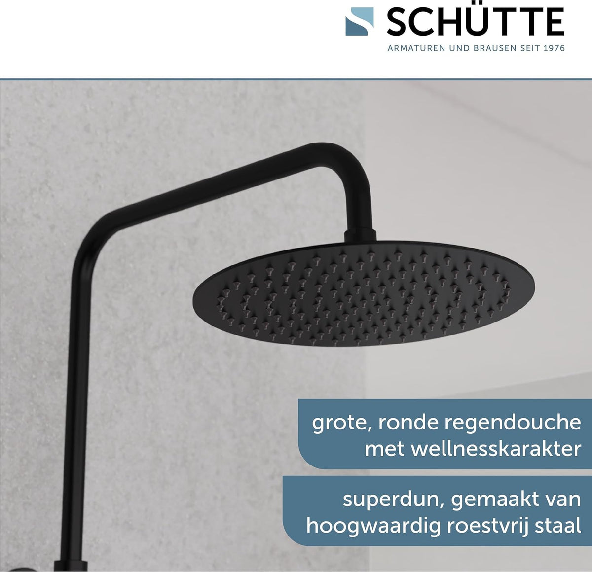 SCHÜTTE AQUADUCT Douchesysteem met thermostaat, doucheset met grote regendouche (diameter 25 cm) en verstelbare handdouche, doucheset met douchestang, douche met kraan, douchezuil, douchepaneel, zwart
