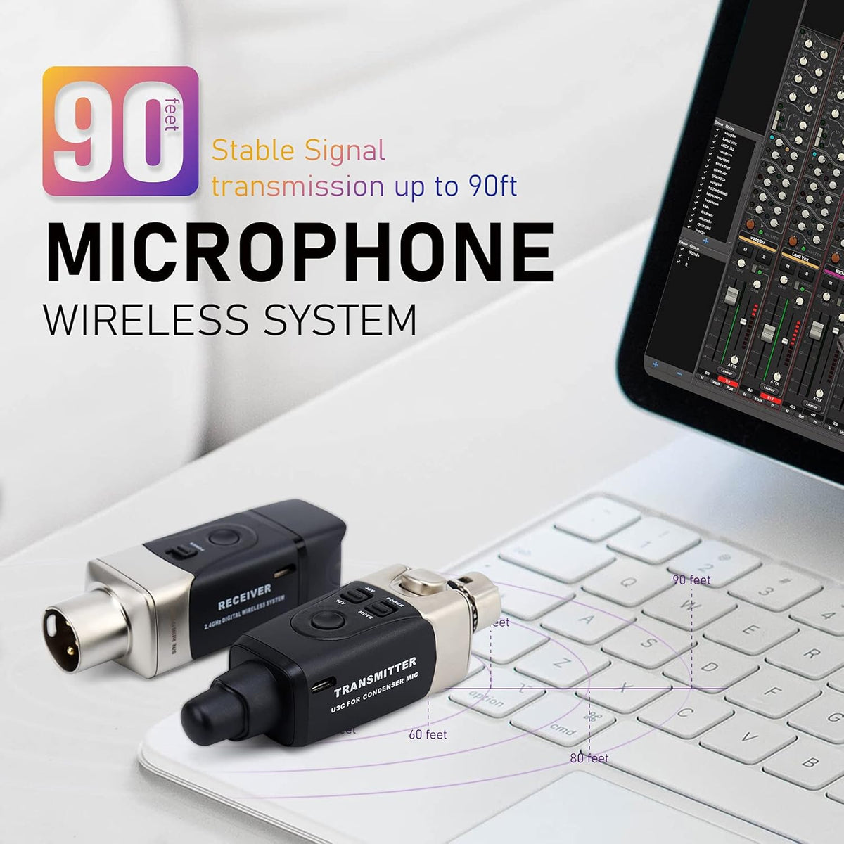 Upgrade Xvive U3C Microfoon Draadloos Systeem Mic Adapter 2,4 GHz Wireless XLR Draadloze Transmitter en Ontvanger Compatibel met Condenser Microfoon, Audio Mixer, PA-systeem en DSLR Camera
