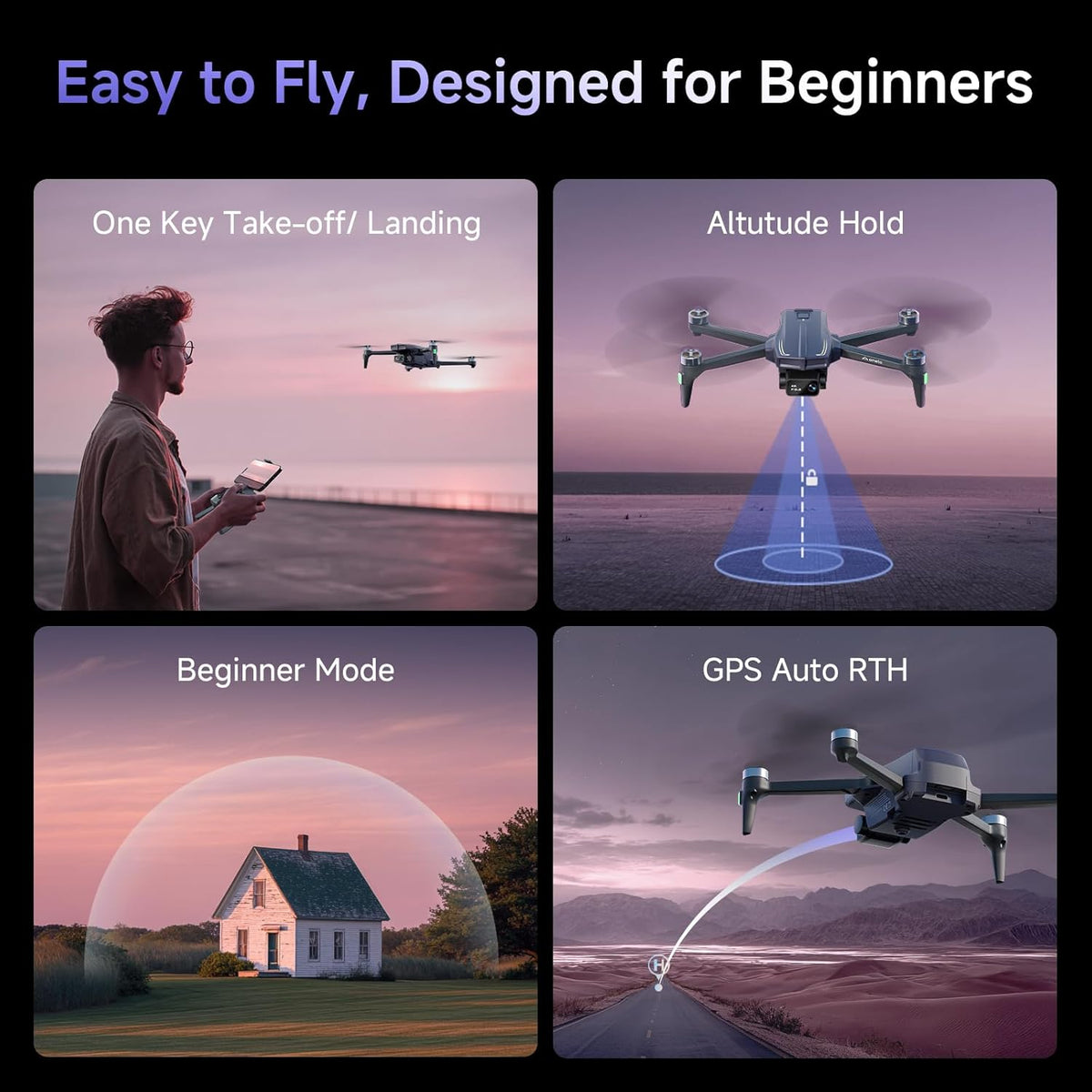 Ameta Drone met Camera 4K Professional, S20 Pro GPS Drone voor Kinderen en Volwassenen met Auto Return/ 50 Minuten Vliegtijd/Follow Me/Intelligente Modus/Gebarenbediening, Onder 249g