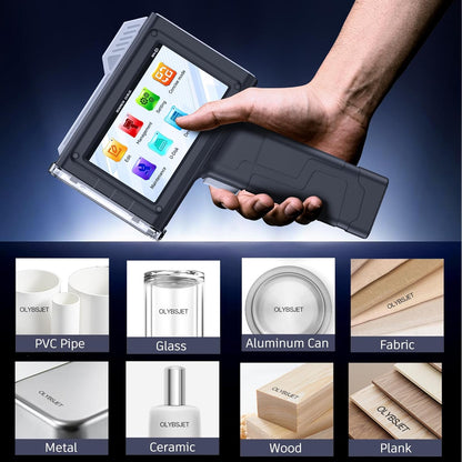 Draagbare handprinter BT-HH6205B met 4,3 inch HD touchscreen 12,7 mm hand inkjetprinter voor tekst, datum, barcode, QR-code, chargenummer, variabele gegevens, afdrukken op karton, hout