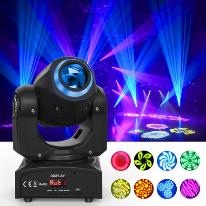 UKing 50W LED Moving Head,Disco podiumlicht met 8 patronen 8 kleuren Gobo spot, 10/12 kanalen, LED-lichteffecten voor bar club show