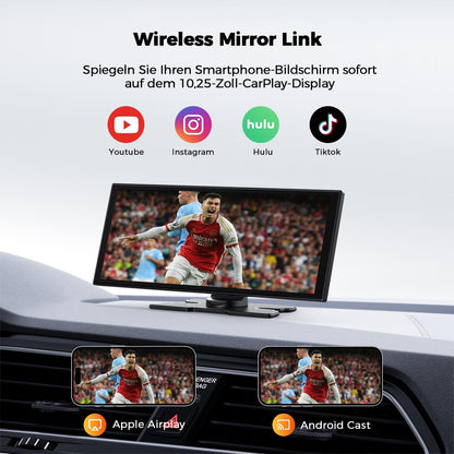 10,25" Draadloos Carplay-scherm Voor Auto Met 2,5K + 1080P Dashcam En Achteruitrijcamera Ondersteunt AppIe Carplay En Android Auto Draagbare Carplay Spraakassistent Mirrorlink Navigatie Bluetooth AUX