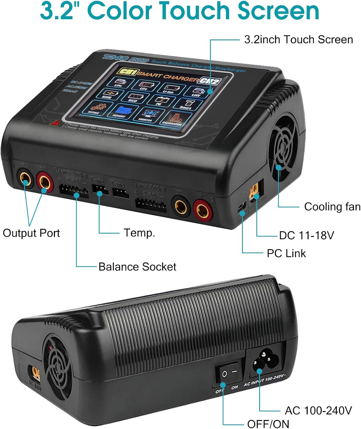 Lipo Balance Oplader – RC Oplader – Batterijlader – Acculader – Balanslader – Veilig Laden – Dubbel Kanaal 10A – 150W AC / 240W DC – Compatibel XT60 Deans Tamiya