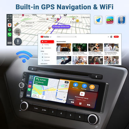 2+64GB Android 1 Din Autoradio Draadloze Carplay Android Auto, 6,9 Inch Touch Screen Display GPS Navi Radio met Bluetooth Mirror Link WiFi FM RDS USB Achteruitrijcamera