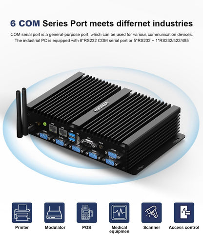 VENOEN Industrial Mini PC, Fanless PC I7, Industrial Computer, Core i7 8550U, W11 Pro, HD1.4, VGA, Dual Display, 6 RS232 COM, RJ45 LAN, USB, SIM slot, WLAN, BT4.0, WOL, RAID, 16GB RAM 512GB - QUORE
