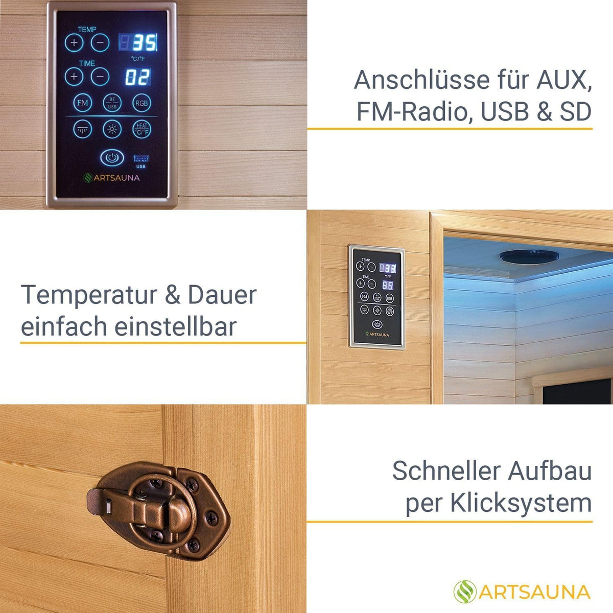 Artsauna Oslo Infrared Cabin with Triplex Heating System for 2 People Hemlock Wood 120 x 100 cm Infrared Sauna Infrared Heat Cabin Sauna - QUORE