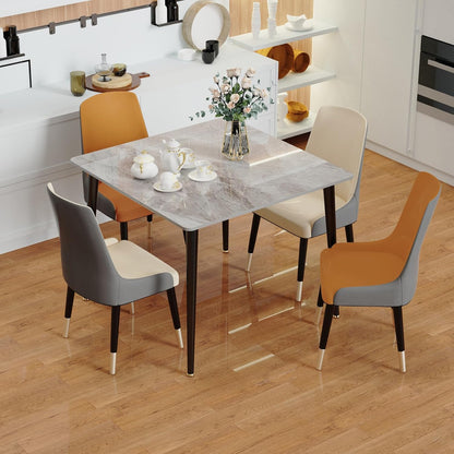 FATIVO Eettafel, kleine keukentafel, marmer voor 2 personen, eetkamertafel, eenvoudig, woonkamer, eettafel, grijs, hoogglans, tafels voor eetkamer, restaurant, metaal, tafelpoten, 80 x 80 cm,