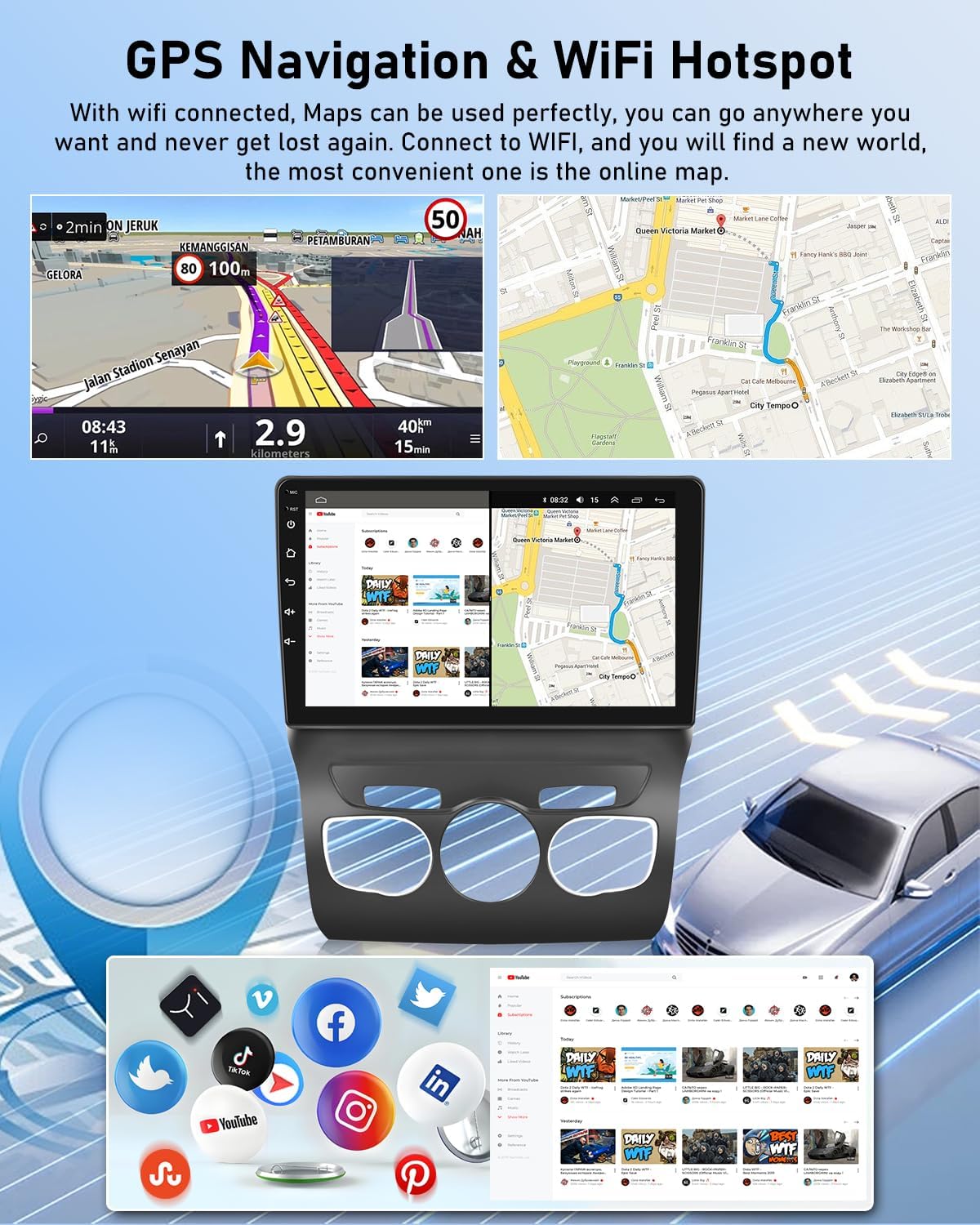 NHOPEEW 2G + 64G Autoradio voor Citroën C4 II / DS4 / DS4 Crossback 2011-2018, 9 inch touchscreen, draadloze CarPlay Android Auto, WLAN, GPS, FM, RDS, gedeeld scherm, SWC, AHD achteruitrijcamera