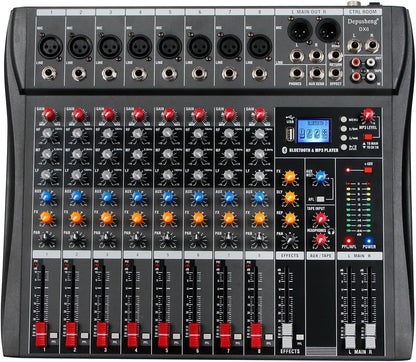 Bluetooth USB audiomixer – Mengpaneel – Mengtafel – Soundboard – DJ mixer – 8-kanaals zwart – Bluetooth streaming – 48V fantoomvoeding