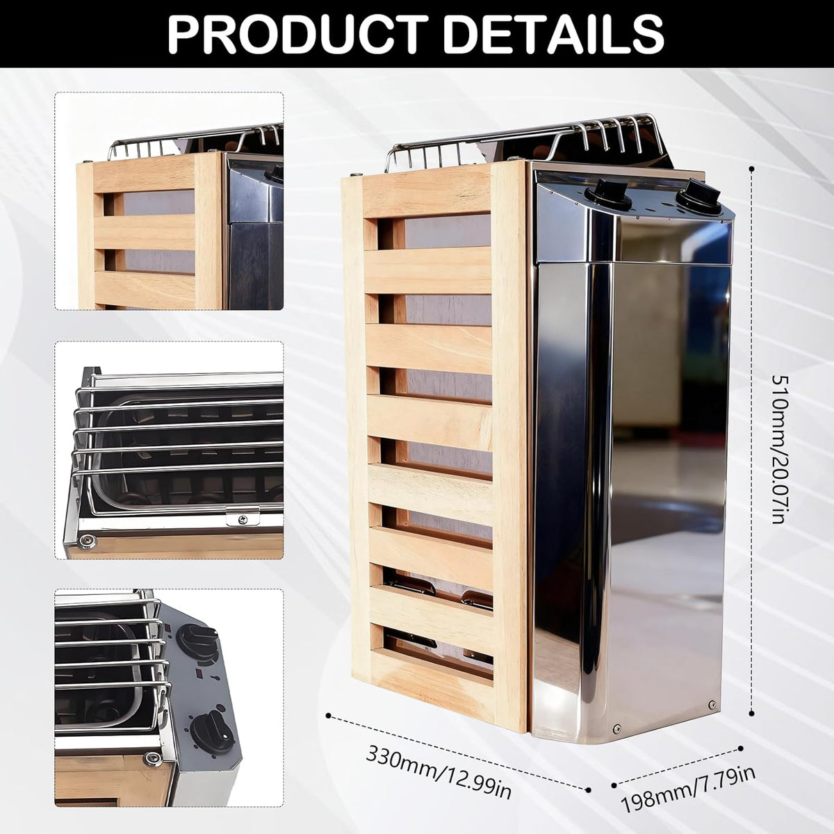 Saunakachel, draagbare elektrische oven, 3,6 kW, van roestvrij staal, met interne besturingen, voor binnen en buiten, met timer 3 uur en digitale bediening voor sauna, 3-6 m³, accessoires voor