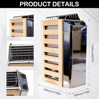 Saunakachel, draagbare elektrische oven, 3,6 kW, van roestvrij staal, met interne besturingen, voor binnen en buiten, met timer 3 uur en digitale bediening voor sauna, 3-6 m³, accessoires voor