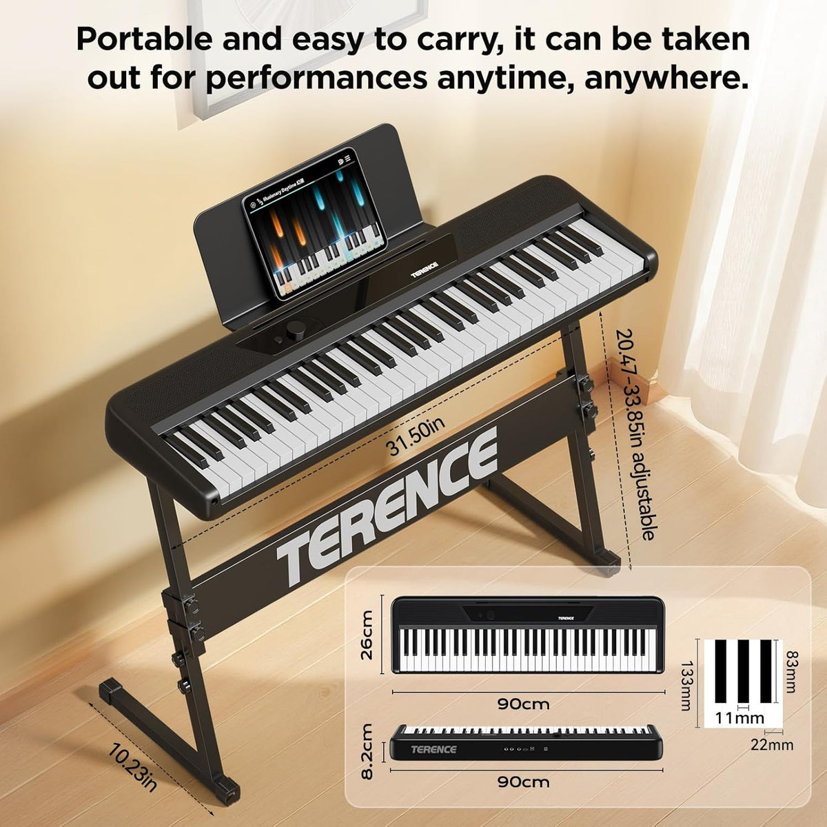 Elektrische Piano 61 Toetsen – Digitale Piano – Keyboard – Pianotoetsenbord – E-Piano – Zwart – Verlichte Toetsen – Bluetooth & Leerfuncties