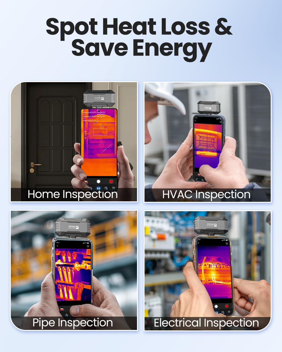 P1 Warmtebeeldcamera voor iPhone 15/16 en Android infraroodcamera met Super IR resolutie 320 x 240, ± 2 °C nauwkeurigheid huisinspectie 15 x zoom, Grijs