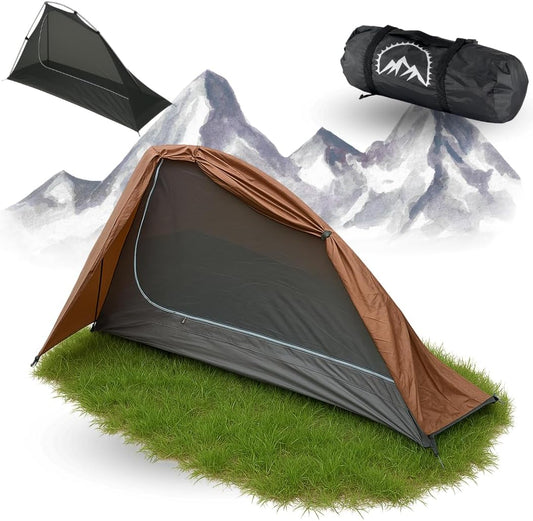 GOALPINE® EREMIT Tent voor 1 grote persoon | waterdicht 4000mm | klein op te bergen | voor wandelen, bergtochten & bikepacking | ultralicht | 4 seizoenen | snel op te bouwen
