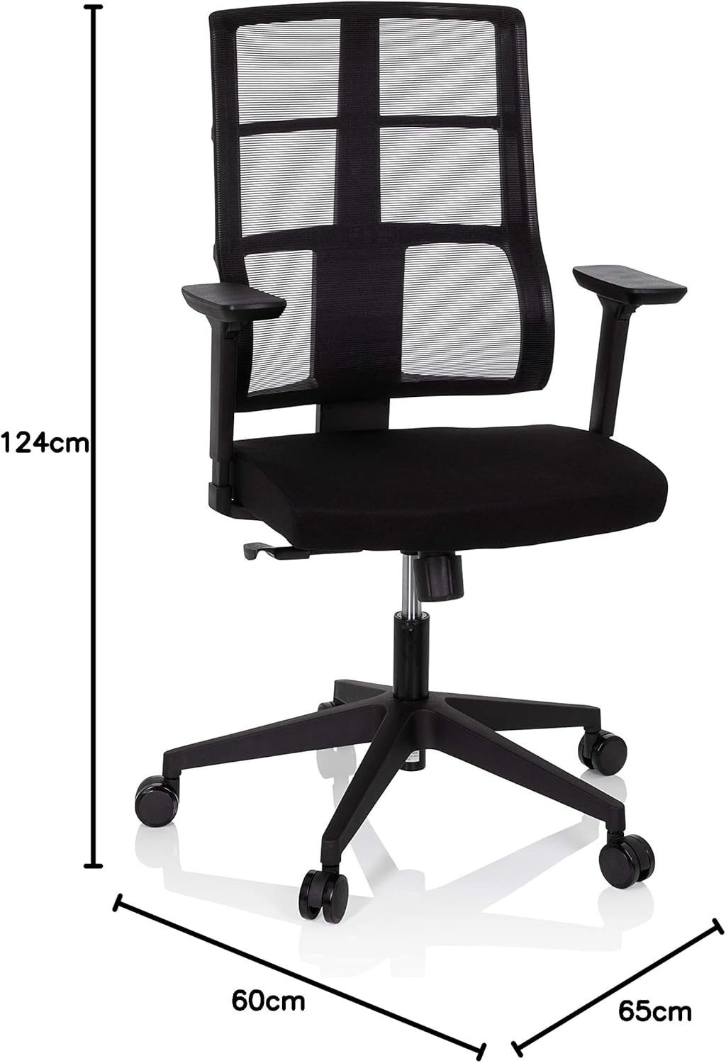 hjh OFFICE 810025 professionele bureaustoel Spinio stof zwart kantoor draaistoel met netrug, rugleuning in hoogte verstelbaar