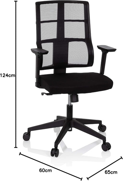 hjh OFFICE 810025 professionele bureaustoel Spinio stof zwart kantoor draaistoel met netrug, rugleuning in hoogte verstelbaar