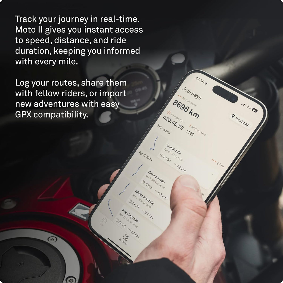 Beeline Moto II - Next Gen GPS Tracker voor motorfietsen | Compact ontwerp, waterdicht gebouwd, eenvoudig display en 14 uur batterij |Handschoenvriendelijk motornavigatiesysteem Perfect voor avontuur