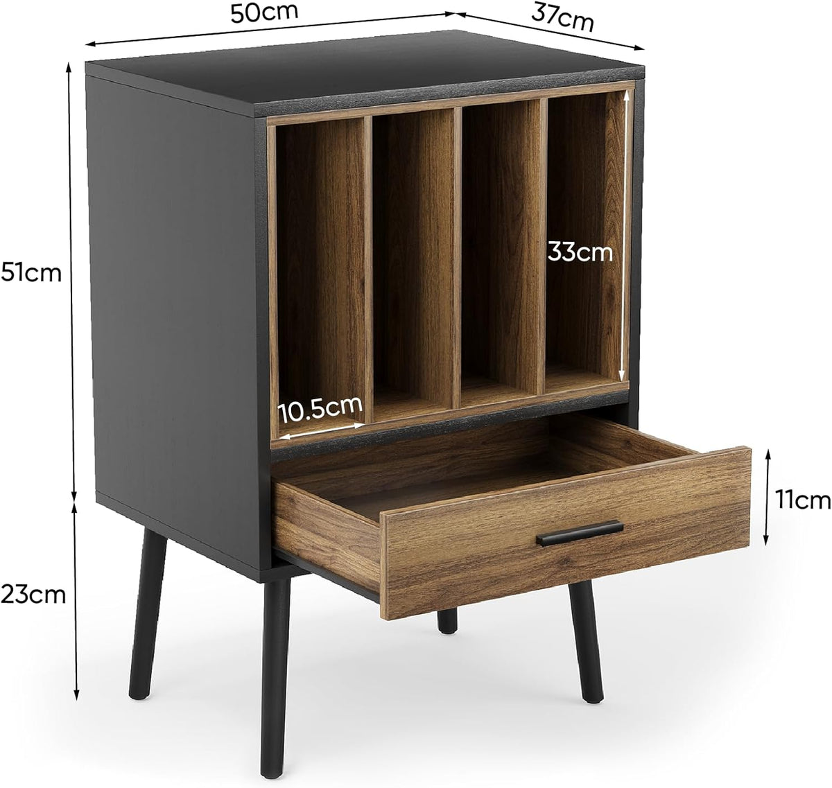 Semiocthome Platenspelerstandaard met opbergkist van vinyl voor maximaal 160 albums, platenspelertafel met lade en massief houten poten, bijzettafel voor draaitafels voor woonkamer slaapkamer