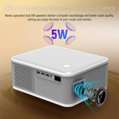 Mini-projector met WIFI 6 en Bluetooth, 4K 1080P Ondersteuning Draagbare Projector 200 ''Screen Movie Projector Auto Keystone Compatibel voor Laptop, PC, Smartphone