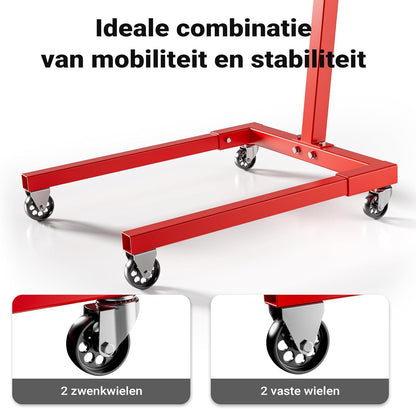 Wiltec motorbloksteun tot 570 kg, stalen motorstandaard voor het tillen van automotoren, motorsteun met wielen voor reparaties en onderhoud