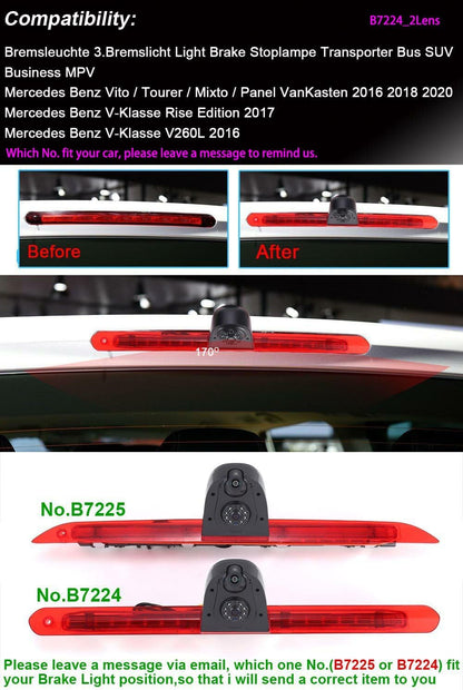 HD Auto IP68 1280Pixels Transporter Remlicht Dak Achteruitrijcamera Achteruitrijcamera met dubbele lens Camera met verstelbare hoek Compatibel met Mercedes Benz Vito/Tourer/Mixto/Panel VanKasten