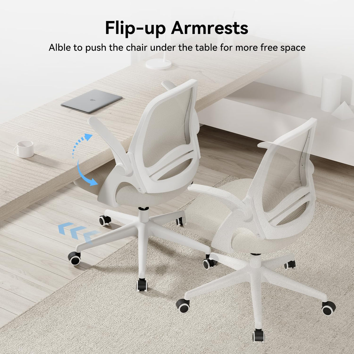 Bureaustoel – Ergonomische Stoel – Office Chair – Kantoorstoel – Bureaustoelen – Inklapbare Armleuningen – Canvas Zitting – 360° Draaibaar