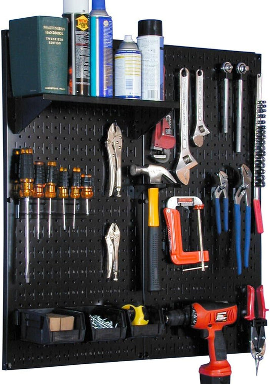 Wall Control Metalen Pegboard Utility Tool Opslag Kit met Zwart Pegboard en Zwarte Accessoires