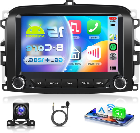 8 Kern 6G+128G Autoradio Android 15 für FIAT 500L 2013-2019, 7 Zoll HD IPS Touchscreen Auto Radio mit Drahtlos Carplay Android Auto GPS Wi-Fi Bluetooth USB FM RDS Radio Rückfahrkamera - QUORE