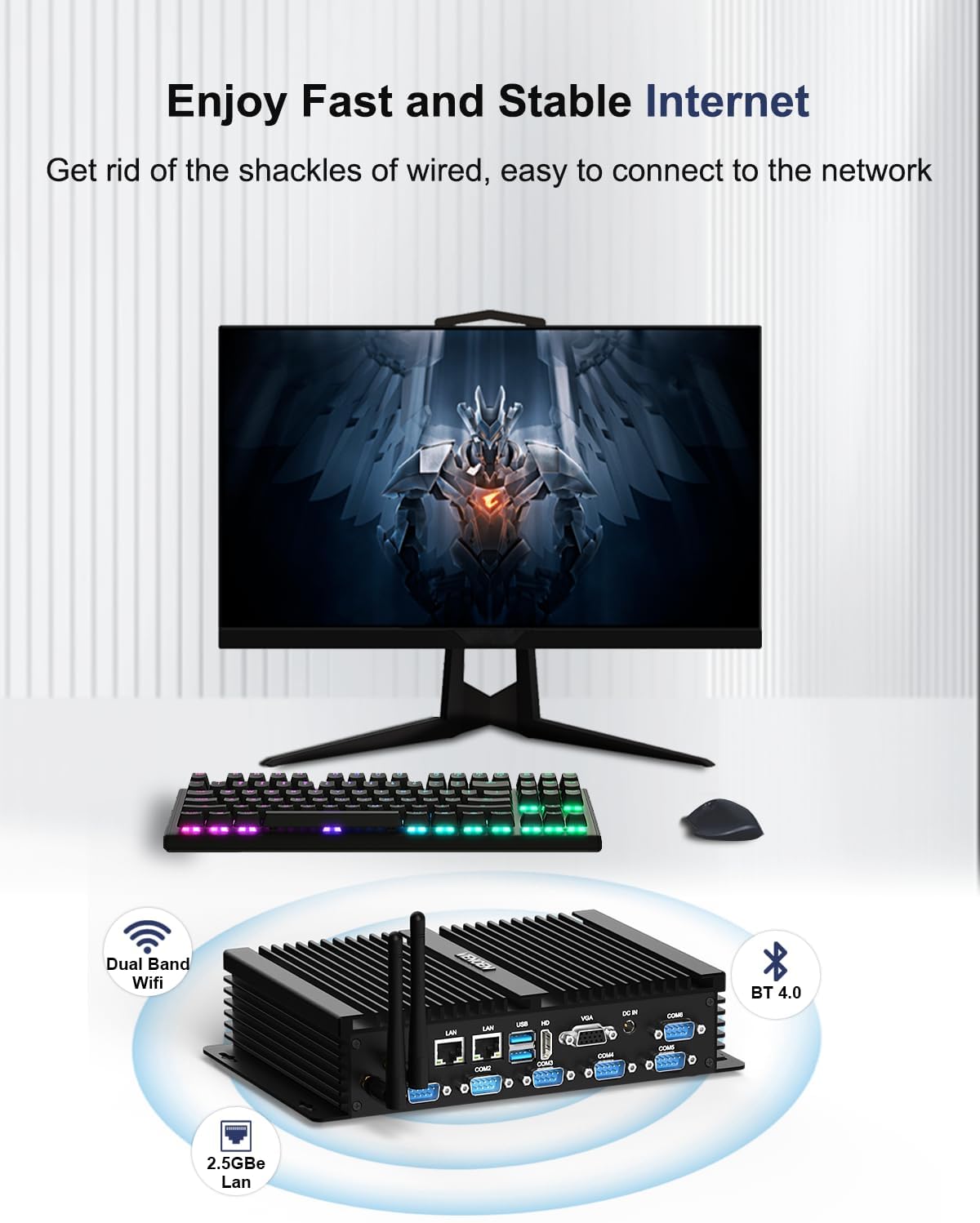 VENOEN Industrial Mini PC, Fanless PC I7, Industrial Computer, Core i7 8550U, W11 Pro, HD1.4, VGA, Dual Display, 6 RS232 COM, RJ45 LAN, USB, SIM slot, WLAN, BT4.0, WOL, RAID, 16GB RAM 512GB - QUORE