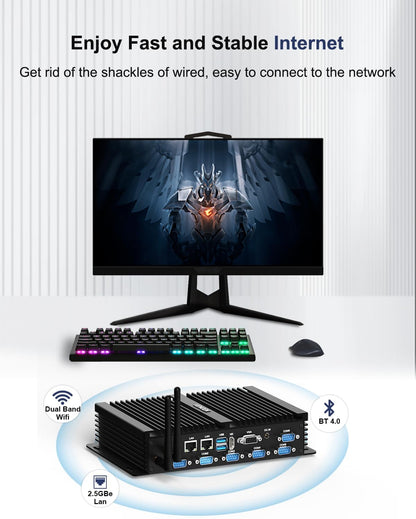 VENOEN Industrial Mini PC, Fanless PC I7, Industrial Computer, Core i7 8550U, W11 Pro, HD1.4, VGA, Dual Display, 6 RS232 COM, RJ45 LAN, USB, SIM slot, WLAN, BT4.0, WOL, RAID, 16GB RAM 512GB - QUORE