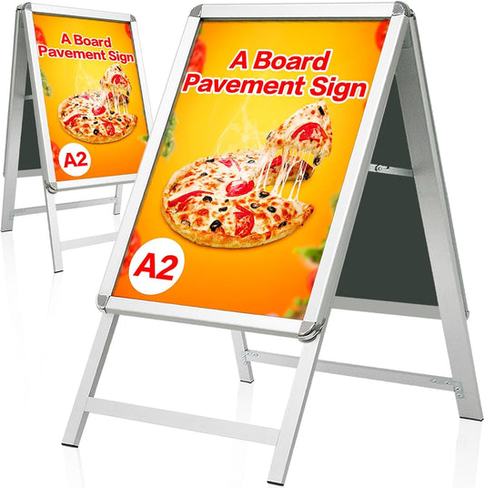 A2 A-Board Bestrating Sign Zilver – Stoepbord – Reclamebord – Posterbord – Presentatiebord – Dubbelzijdig – Aluminium Frame