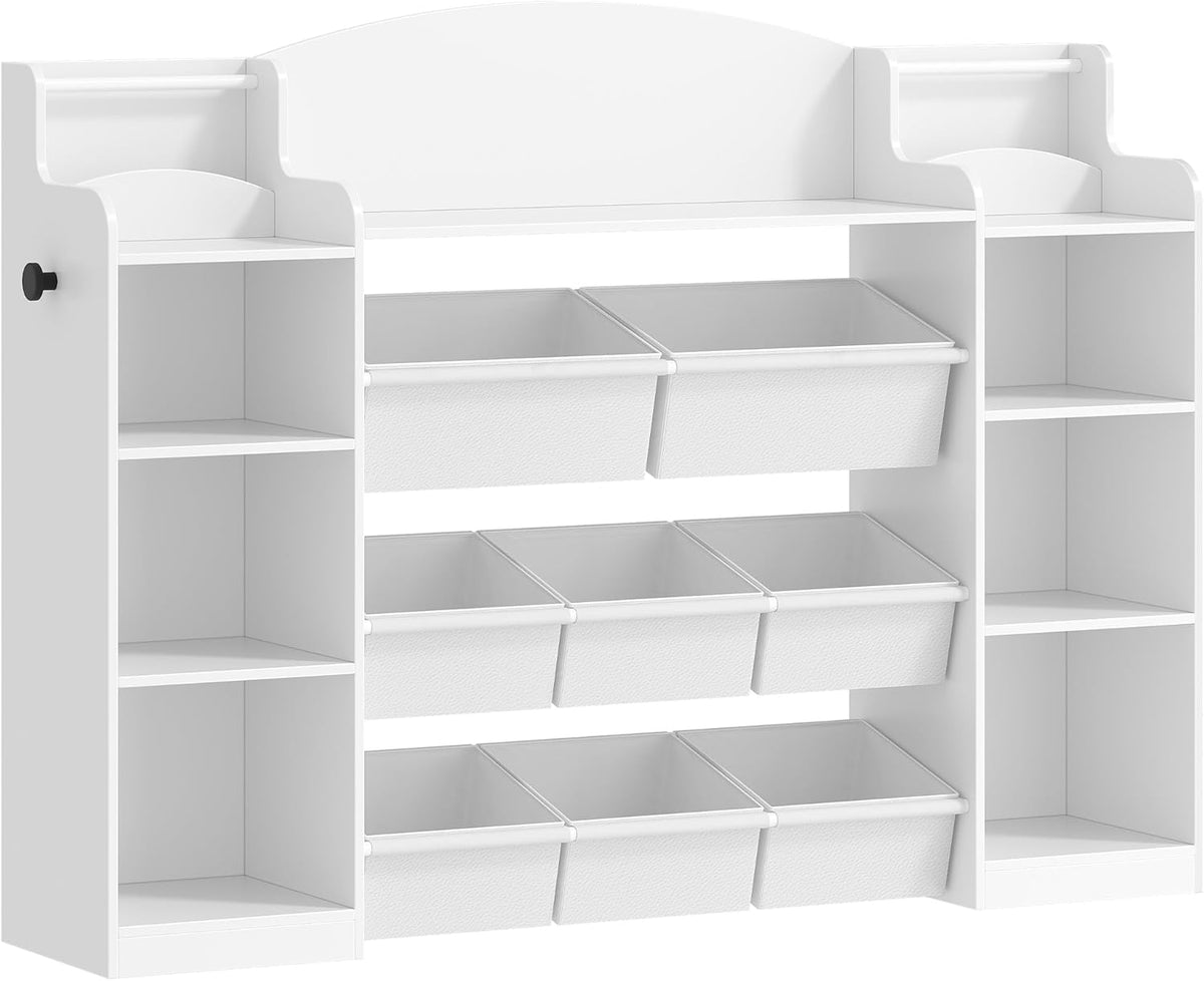 Hzuaneri Children's Bookshelf, Wooden Bookshelf, Toy Shelf with 8 Non-woven Boxes, Suitable for Children's Room, Living Room, Study Room White 30 x 140 x 104 cm KB43003W