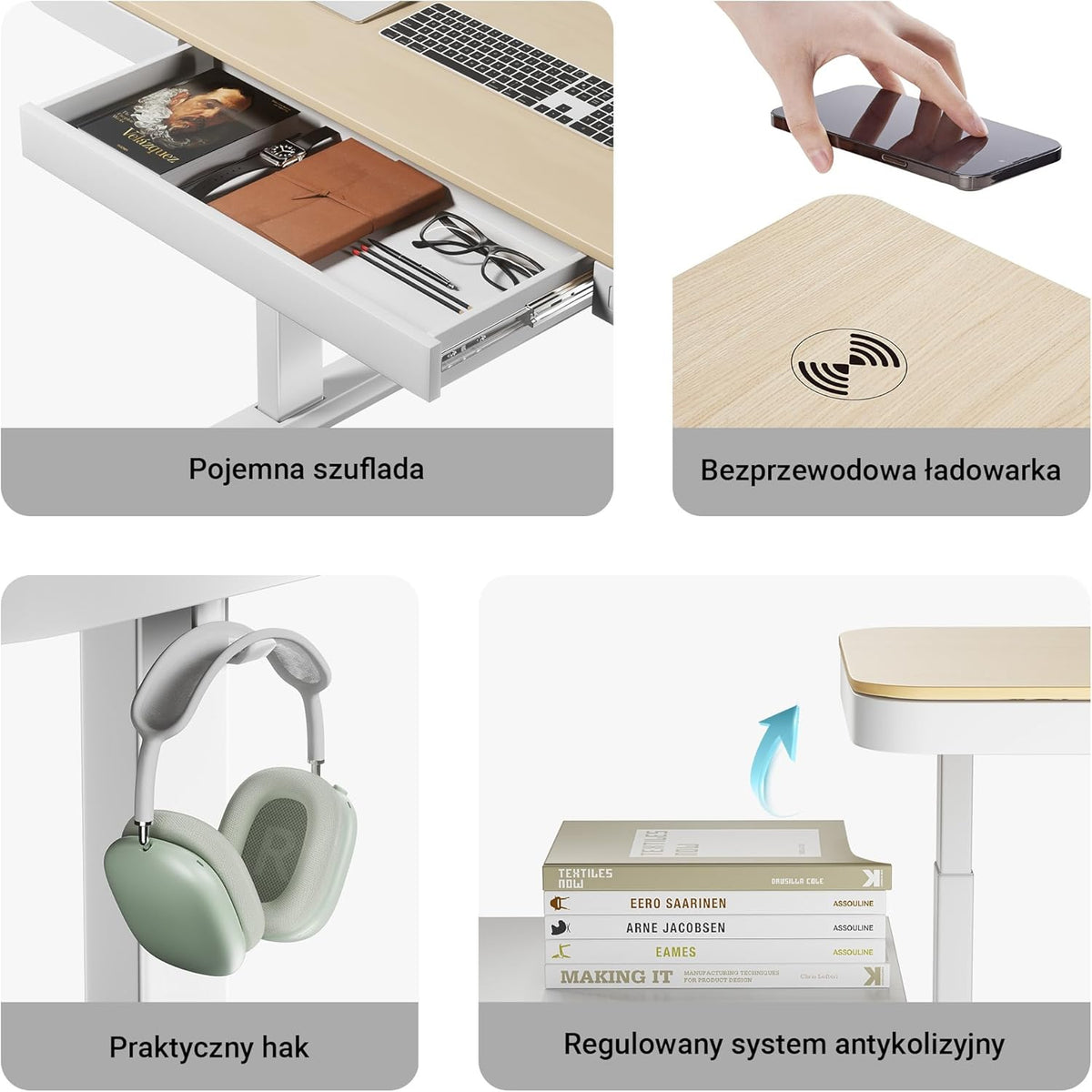 Wiltec desk table height adjustable with 1 motor charging station, memory function, collision protection and sit/stand memory 1180 x 600 mm - QUORE