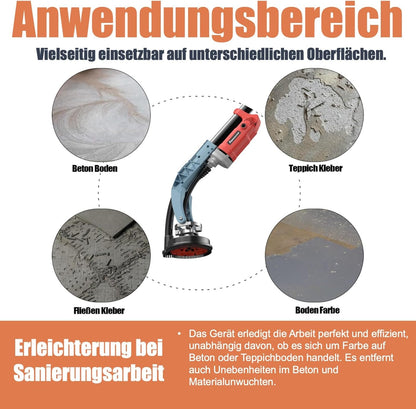FANZWORK Betonschuurmachine, 1010 W, met telescoopstang tot 1,20 m, inclusief diamantslijpkop van 125 mm en draagtas, instelbare snelheid, ideaal voor het gladmaken van beton