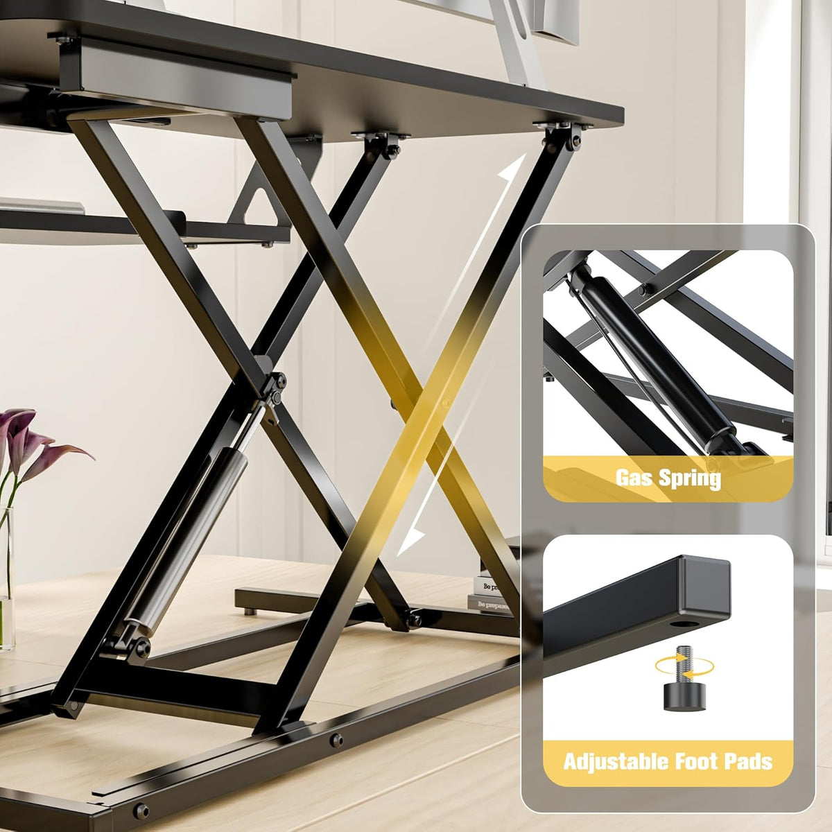 ERGOMAKER In hoogte verstelbare staande bureau converter - 80cm (32 inch)breed Platform tafelblad werkstation - snel zitten om te staan Desk Riser voor Dual monitoren, Zwart