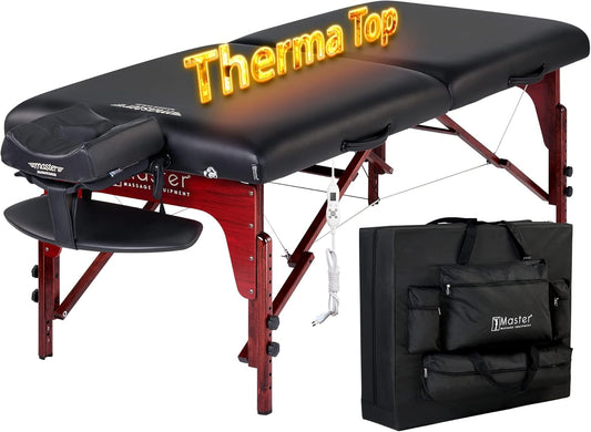 Inklapbaar Massagebed Zwart – Mobiel Massagebed – Massagebank – Massagetafel – Behandelbed – Geïntegreerd Verwarmingssysteem – Verstelbare Hoogte 60 t/m 86 Cm