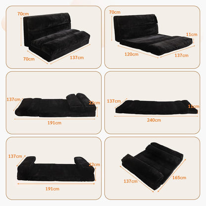 MAXYOYO Bean Bag Bed Foldable Sofa Bed Floor Mattress for Adults, Extra Thick 6 Fold Floor Sofa Floor Sofa for Bedroom Living Room, Black, 135x240cm
