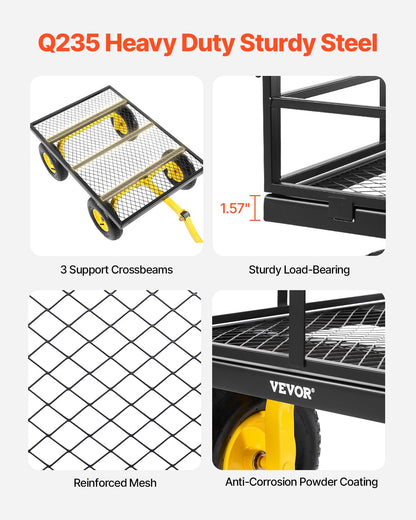 VEVOR Handcart 116.8 x 76 x 43 cm Transport Trolley Garden Trolley Tool Trolley 2-in-1 Hand Trolley with 13-Inch All-Terrain Tyres, Removable Mesh Side Panels and 180° Swivel Handle