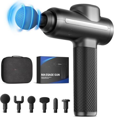 Massage Gun - Professioneel - Massage Apparaat - Draagbare Massage Pistool - met 6 Massagekoppen - 5 Intensiteitsniveaus - Testwinnaar - voor Schouders - Lichaam - Rug - Ontspanning - Pijnverlichting - Oplaadbaar - Zwart