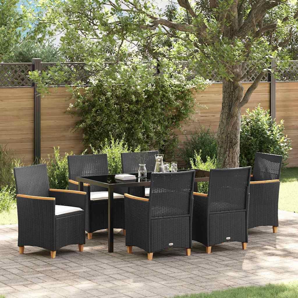 Tuin Eettafelset – Tuinset – Buitenmeubels – Terras Set – Eetset – Duurzaam poly Rattan – Comfortabele Kussens Met Houten Armleuningen