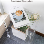 offietafel - Table - Coffe table - Living Room Table - Acryl Drinktafel - 2-laags - Helder - Transparant - Vierkante bijzettafel - Voor moderne woonkamer - Bijzettafel voor drankjes en snacks