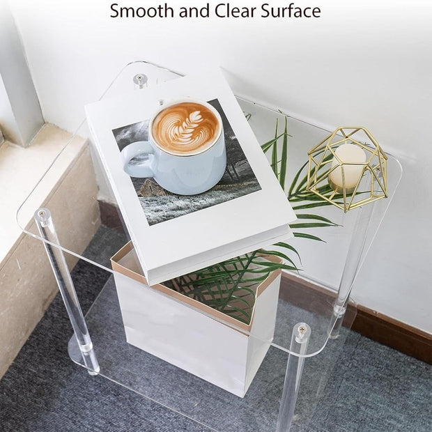 offietafel - Table - Coffe table - Living Room Table - Acryl Drinktafel - 2-laags - Helder - Transparant - Vierkante bijzettafel - Voor moderne woonkamer - Bijzettafel voor drankjes en snacks