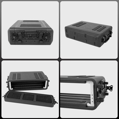 2U rack case sound stand stand case 30 cm diep, 19 inch rackmount vliegkoffer met waterdichte stofdichte 2 ruimte schokdemper standaard met microfoonvak