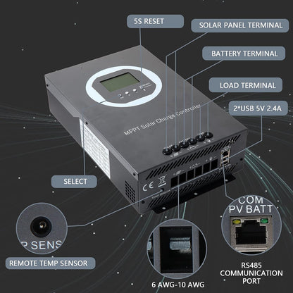 100A Solar Charge Controller MPPT Solar Charge Controller 12V 24V 36V 48V DC 150V Automatische Identificatie, 99% laadefficiëntie Solar Controller voor lithium / GEL / Flooded batterij (+LCD)