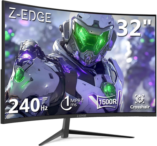 Z-Edge Gaming Monitor Curved 32'' 240Hz, 1ms, 1080P, FreeSync, Screen game LED 16:9, 1500R VA, 4000:1 Adjustable Tilt, 2×HDMI 2.0 & 2× DP 1.4, VESA(HDMI Cable Included)