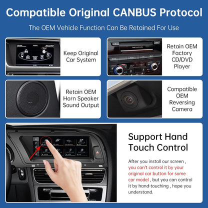 8,9 Inch Autoradio – Touchscreen Multimedia Scherm – Draadloos CarPlay – Android Auto – MirrorLink – Audi A4 2009-2015 – HD Resolutie – Originele Functies Behoud