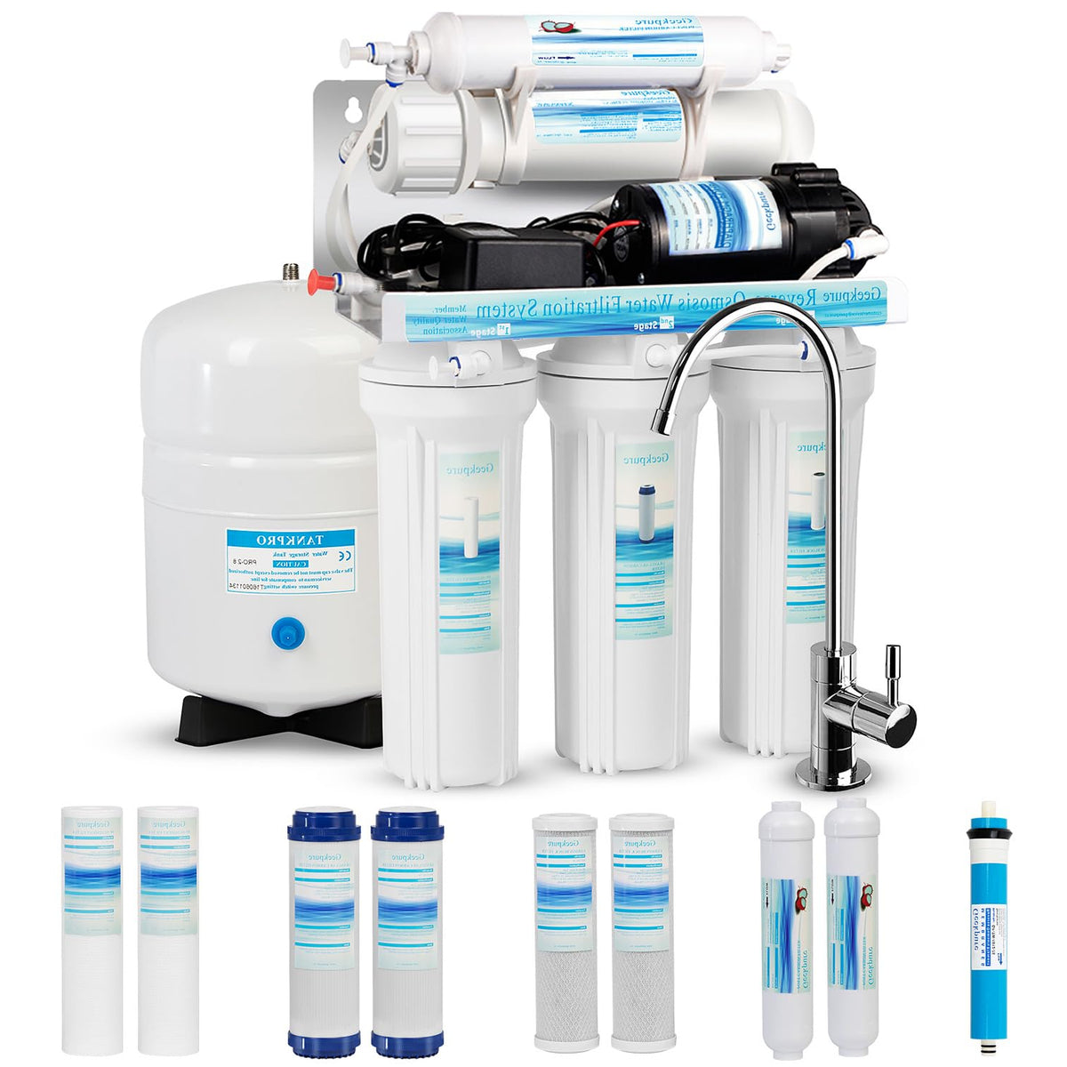 Geekpure 5 Phase Reverse Osmosis RO Drinking Water Filter System With Pump Extra 4 Filters-75GPD - QUORE