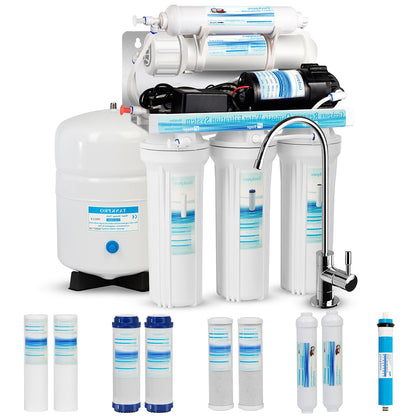 Geekpure 5 Phase Reverse Osmosis RO Drinking Water Filter System With Pump Extra 4 Filters-75GPD - QUORE