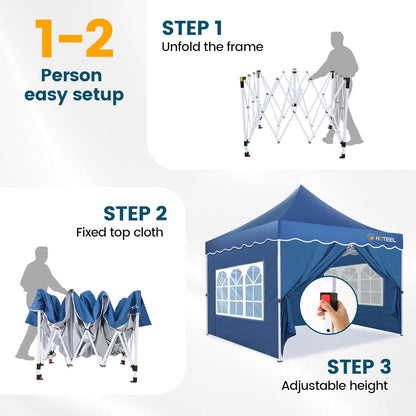 HOTEEL Gazebo met zijkanten 3 m x 3 m, UV 50+ en waterdicht tuinhuisje, golvend randdak, verdikt frame, gemakkelijk mee te nemen voor commercieel, strand, feesten, terras